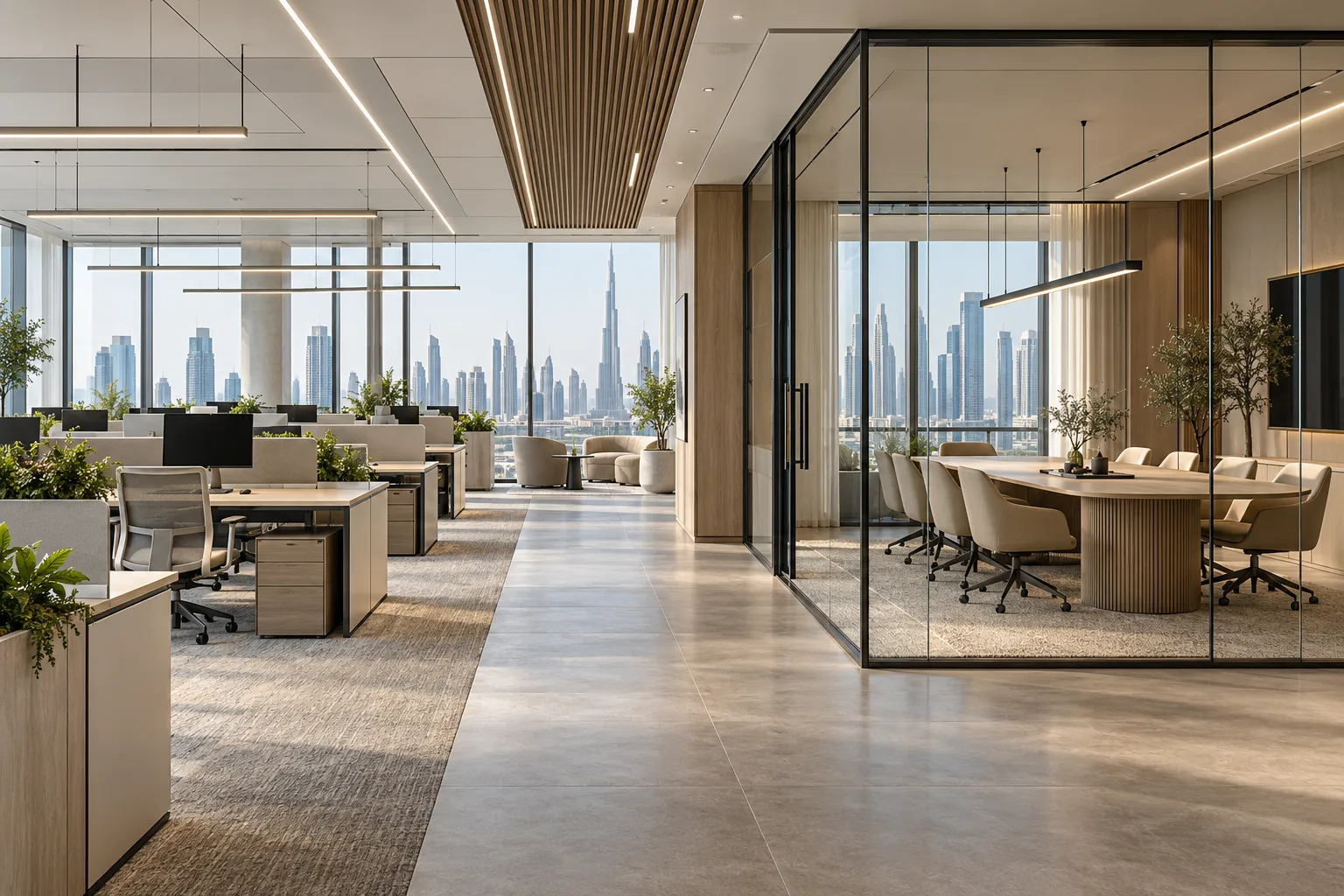 Illustrative Modern Dubai office spanning two adjacent suites