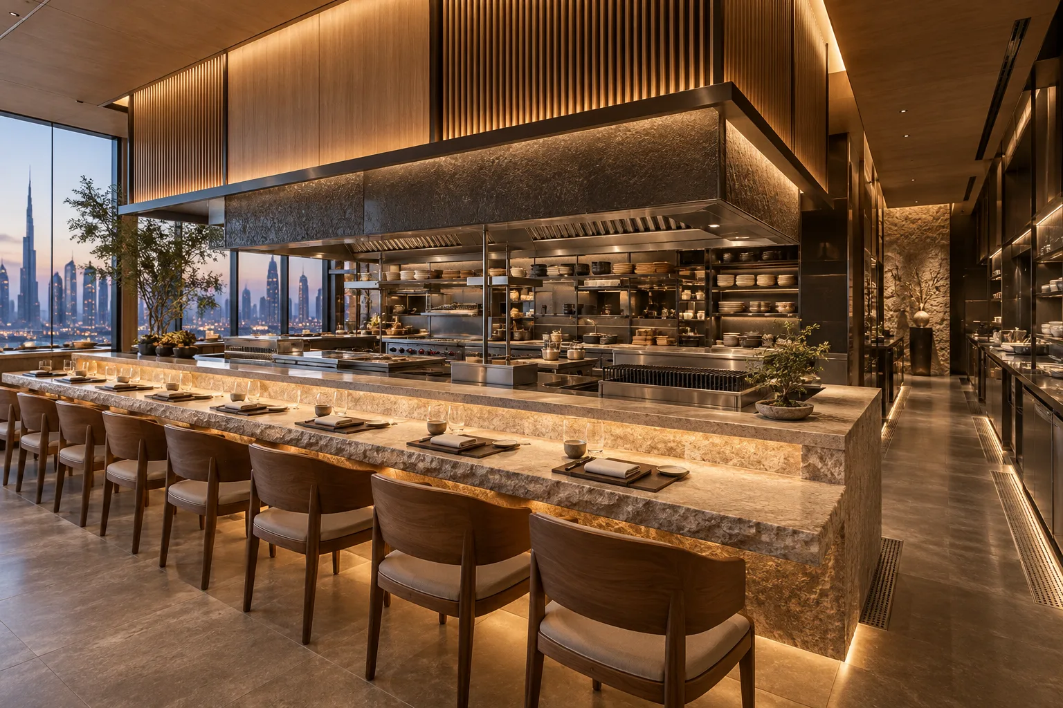 Illustrative Elegant chef's counter restaurant