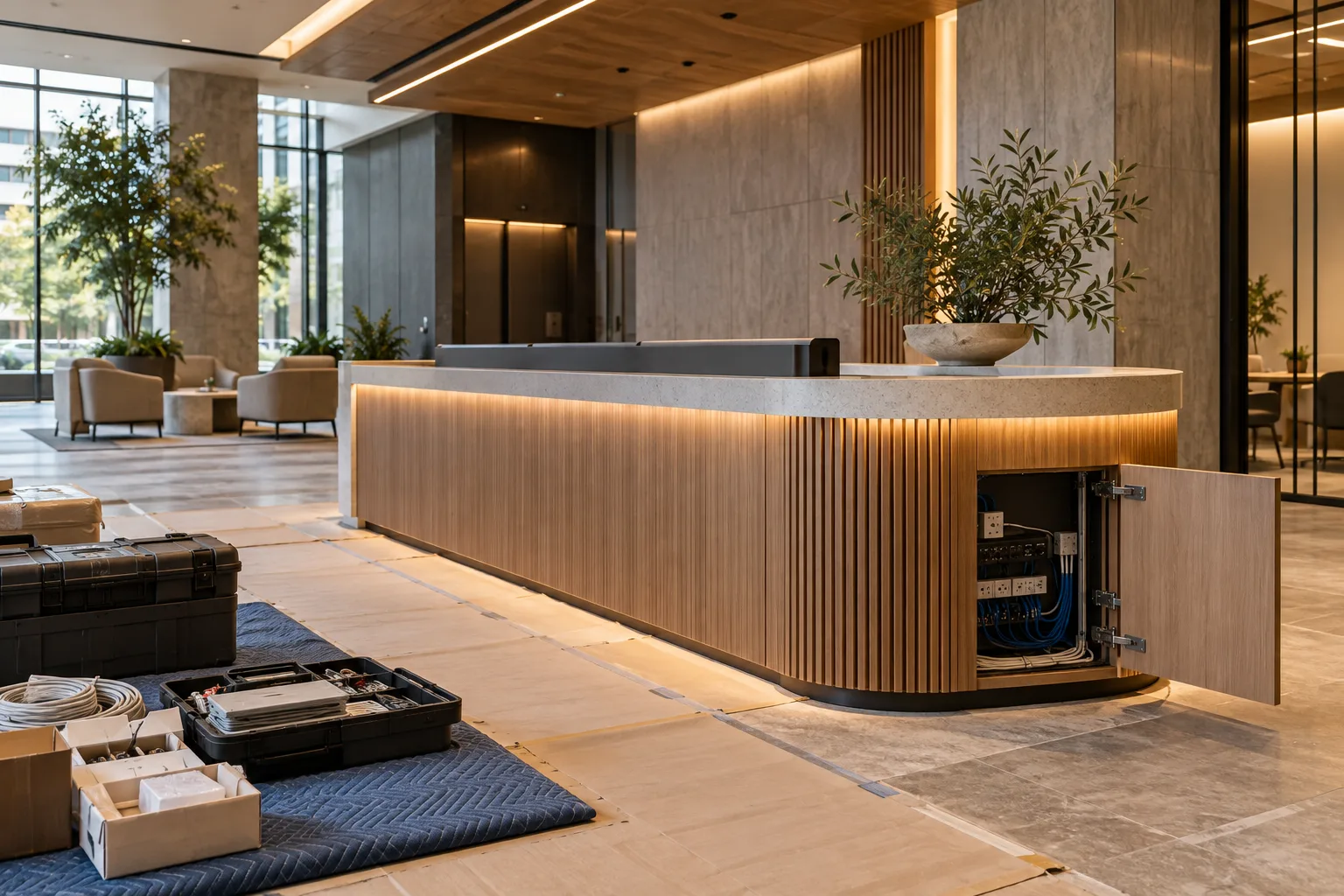 Illustrative Modern commercial interior nearing completion