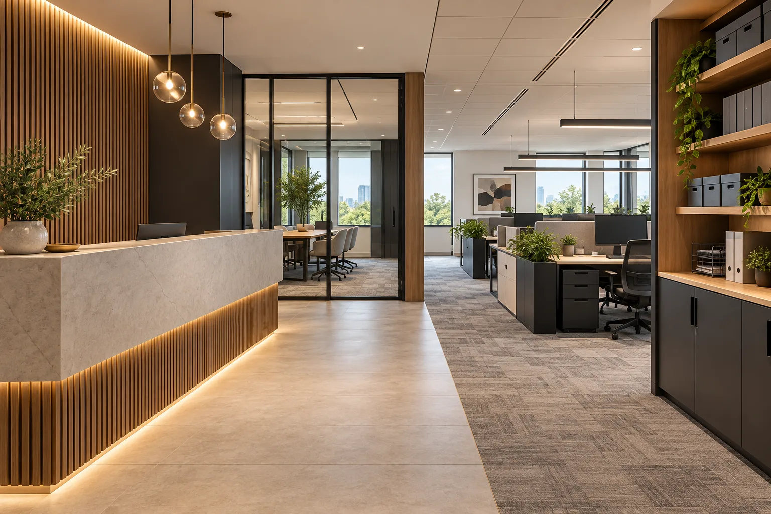 Illustrative Contemporary managed office suite with reception