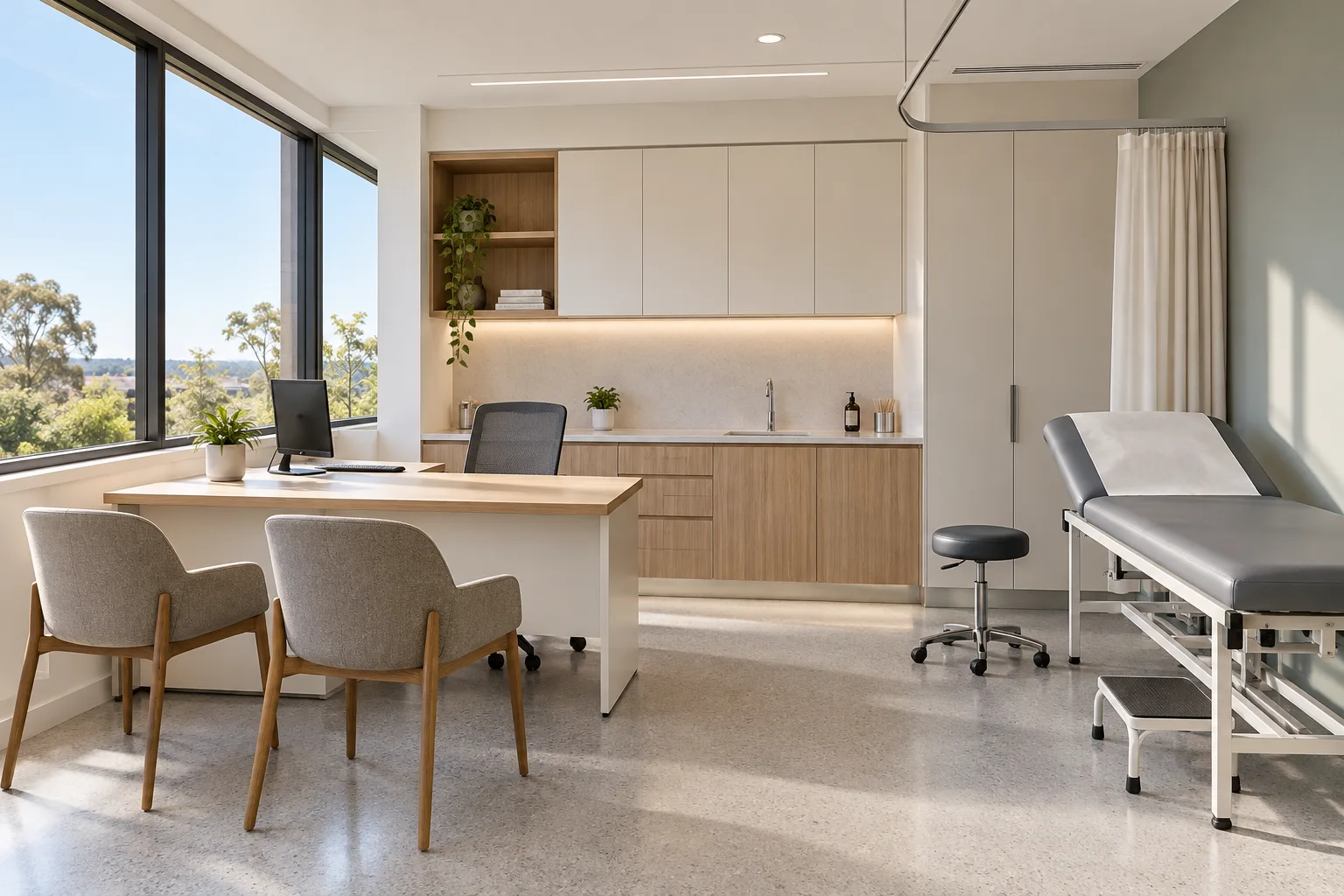 Concept consultation room illustrating coordinated furniture and storage