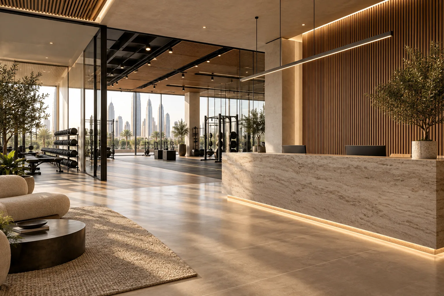 Concept fitness club reception and training studio