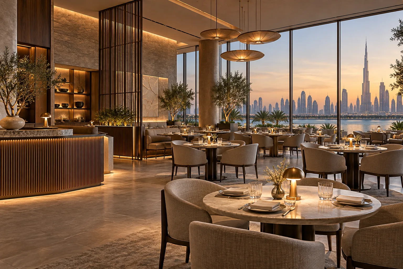 Concept restaurant dining room with a discreet service station