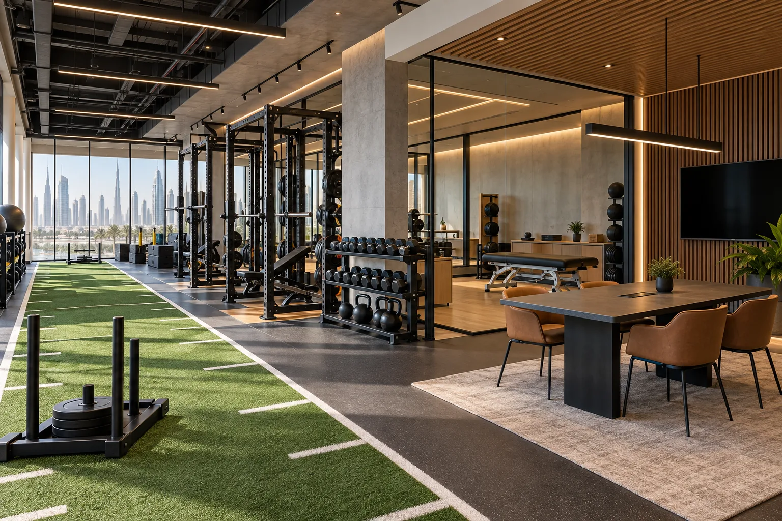 Illustrative performance centre with training lane and assessment area