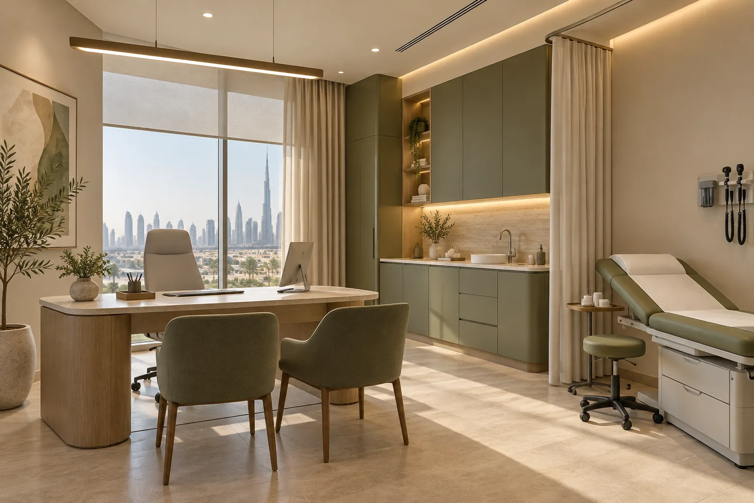 Illustrative specialist clinic consultation room and storage