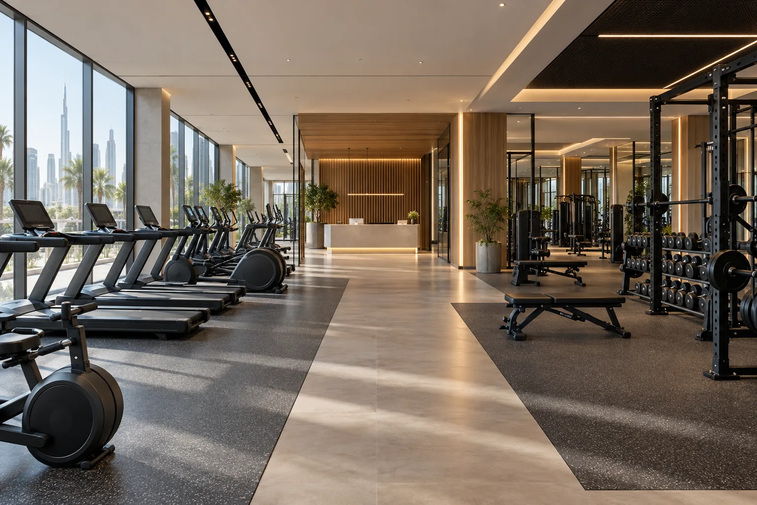 Concept commercial fitness club with separate cardio and resistance zones