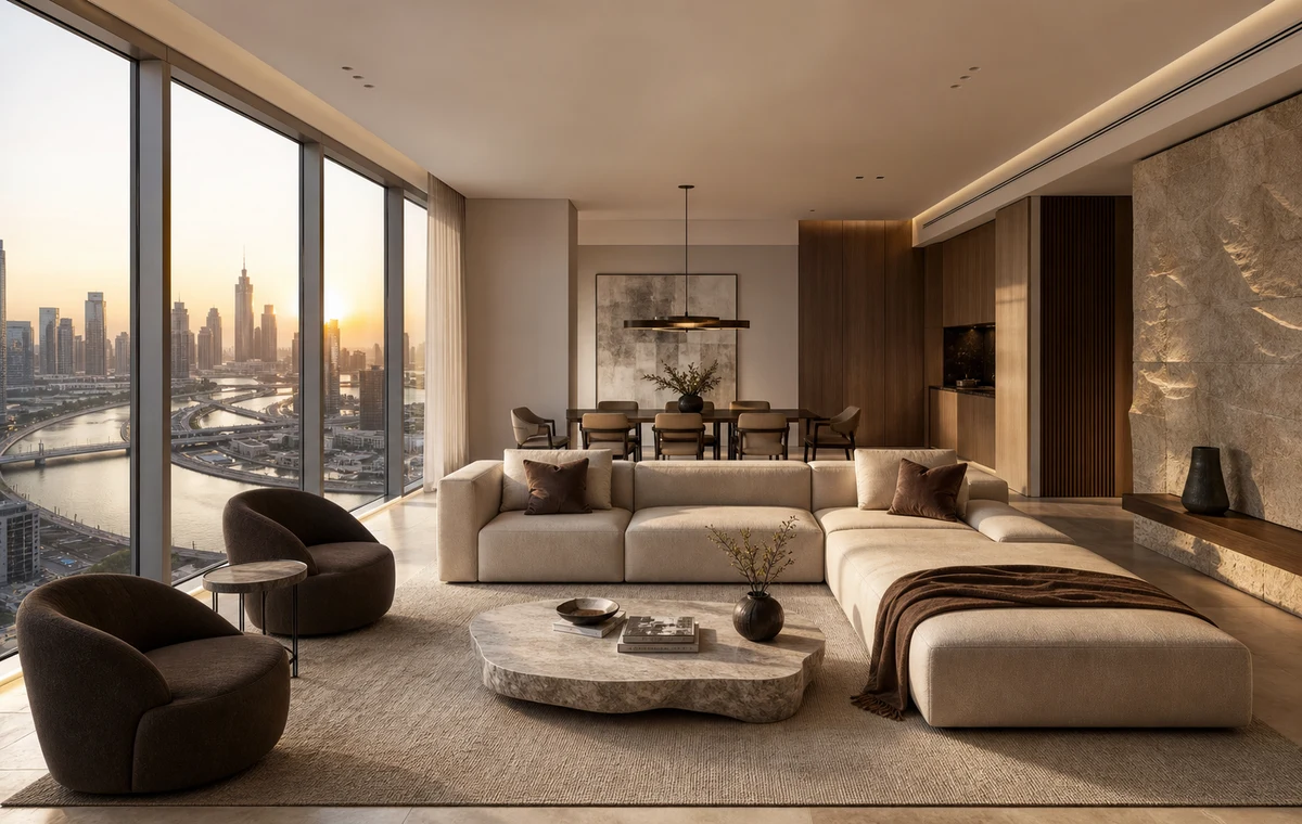 Business Bay living room interior design Dubai