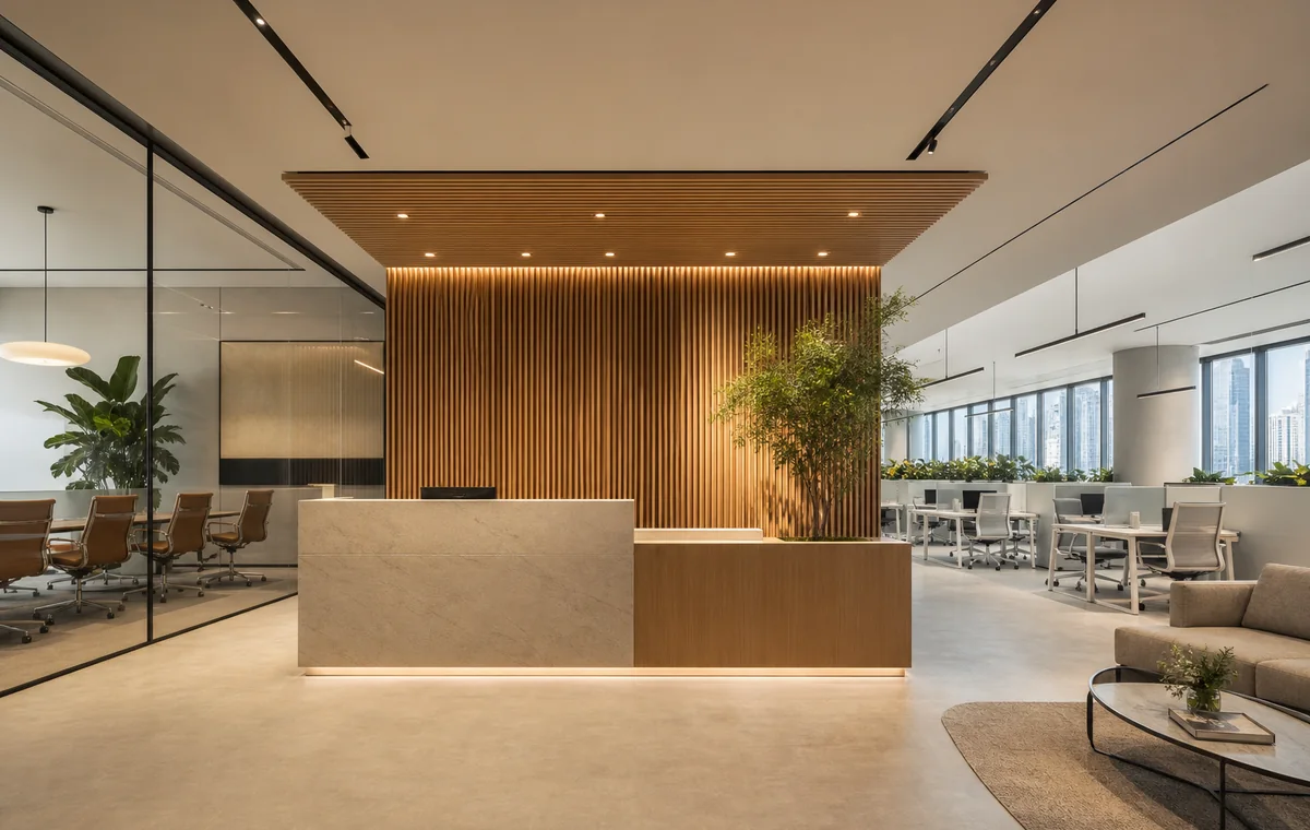 Dubai commercial office reception representing a completed fit-out after effective pre-lease due diligence